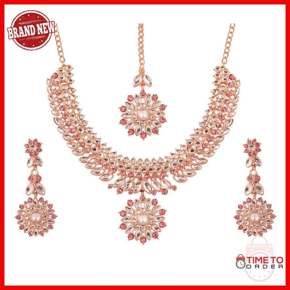 Traditional Indian Jewelry Set Antique Gold Tone Wedding Necklace Earrings